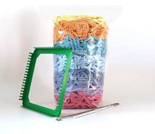 friendly loom Webstuhl und Party-Set, 17,8 cm, traditionelles Design, mit botanischen Motiven, 18 Topflappen aus Baumwolle