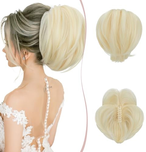 SEGO Haarteil mit Klammer Ponytail Extension Dutt Haargummi Haaren Pferdeschwanz Zopf Haarverlängerung Hair Piece Haar mit biegbarem Metalldraht Hellblond