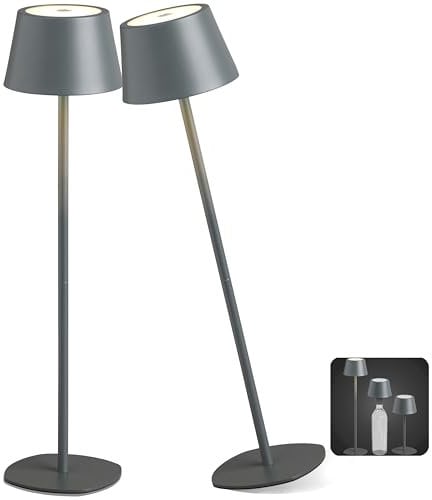 Northpoint 3in1 LED Tischlampe Flaschenleuchte max. 45cm hoch mit 3000mAh Akku 200lm warmweißes Licht (3000K) stufenlos dimmbar für Innen und Außen (grau 2er-Set)