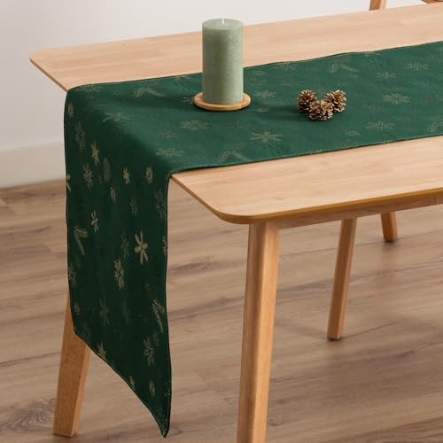GAMUSI Tischläufer für Weihnachten, Jacquard, Goldgarn, Esstisch, Küche, Weihnachtsdekoration, 45 x 135 cm, Grün