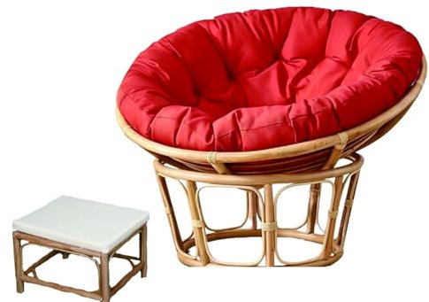 MIAOMI Papasan-Sessel aus Korbgeflecht, Home Furnishings Papasansessel aus Korbgeflecht, Bequemer Untertassenstuhl, mit Komfortables Egg Chair Kissen und Fußbank, 110 * 110 * 80cm(Rouge)