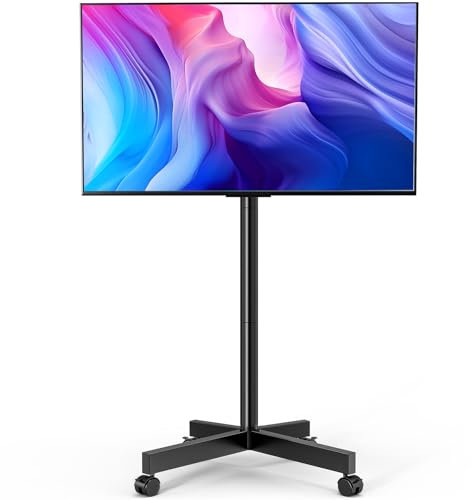 HOLMAXD Mobile TV Cart Rolling TV Stand per 23-65 pollici LCD LED OLED 4K Smart TV fino a 49,9 kg, carrello AV portatile regolabile in altezza con ruote e supporto inclinabile, supporto TV da esterno