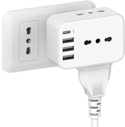 HANYEAL Ciabatta Multipresa Con USB 7-in-1 - Adattatore Schuko, Presa Elettrica, 3 USBA e 1 USB C - Bianco (363IT-A1)