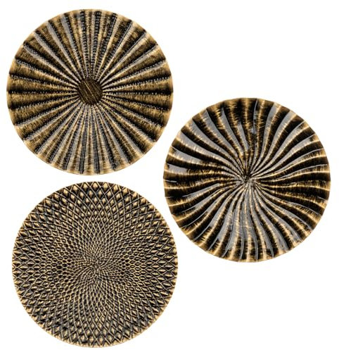 3er-Set Boho Gold Wandskulpturen Runde Wanddekoration Metall Wandschmuck Dekorationen 3D Metallbilder Modernes Kunstwerk für Haus Wohnzimmer Esszimmer Schlafzimmer Küche Korridor(30cm*30cm), Typ-7