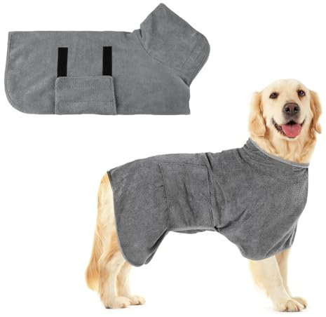 Esshogo Bademantel Hund Groß, Bademantel für Hunde, Hundebademantel, Mit Klettverschluss Schnell Trocknend Badetuch, Hundehandtuch Extra Saugfähig, Hundebademantel Mit Beinen, Hunde Zubehör
