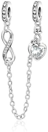 Amuefer Infinite Ahining Ring Love Heart Safety Chains Charms für Armbänder 925 Sterling Silber mit Cubic Zirkonia Anhänger für Halsketten Geburtstag Weihnachten Schmuck Geschenke für Frauen