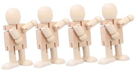 Toyvian 4pièces Lot De Robots Bois à Peindre Figurines Décoratives Non Finies Pour Loisirs Créatifs Et Diy