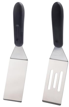 2pcs Metal Spatula for Kitchen, 2 Types Small Pie Serving Shovel Tool with Heat Resistant Handle Mini Stainless Steel Flipping Spatula Turning Scraper Spatula for Cooking Cookie Desserts Eggs BBQ