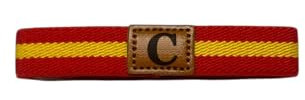 MIBANDERA Pulsera Bandera España personalizada con tú Inicial, Hombre Mujer. Pulsera Cuero Tela elástica. (C)