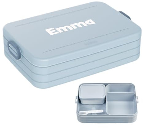 Mepal Brotdose mit Namen To Go - Personalisierte Bento Lunchbox - Für 4 Sandwiches oder 8 Brotscheiben - Brotbox Erwachsene - BPA-frei & Spülmaschinenfest - 1500 ml - Large - Nordic blue