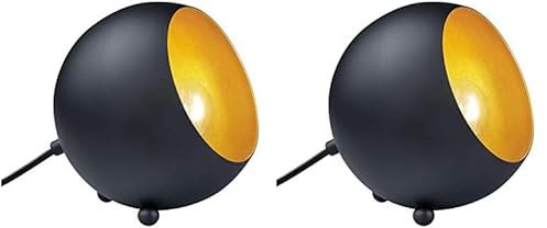 Reality Leuchten Tischleuchte Billy R50101032, Metall schwarz matt/goldfarbig, E14 Fassung, 14 x 15 x 15 cm (Packung mit 2)