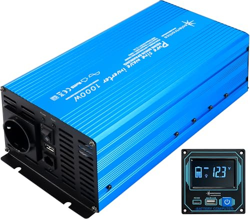SOLARTRONICS TS1000 Spannungswandler 12V 230V Reiner Sinus Display Einbau Fernbedienung USB C+A
