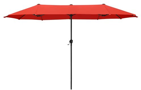PHI VILLA 2×3.8m Garden Parasol Umbrella for Sun Protection Patio Outdoor Umbrella Waterproof with Crank,Orange Red