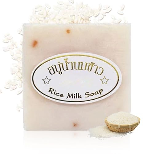 Thai Reis Kernseife, Kernseife Natur mit Reismilch, Naturseife mit Feiner Foamie, feuchtigkeitsspendende Seifenblock, Rice Seife Stück für Tiefenreinigung, Verbessert den Hautton, Für Körper, Gesicht