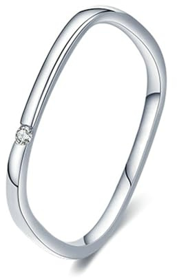 Stfery 9 Karat Weißgold Verlobungsring, Ring Viereckig Schmal Damen mit Diamant, Bandring Echt Gold Au375 Gr. 48 (15.3)