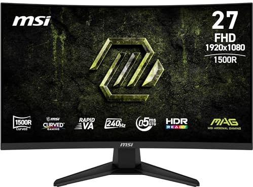MSI MAG 275CF X24 Écran Gaming incurvé 27 FHD | Dalle Rapid VA 1920x1080, 240 Hz, 0,5ms, courbure 1500R, compatible VESA, HDMI, DisplayPort, Adaptive-Sync