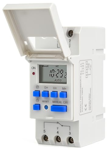Horloge Programmable Programmateur Tableau Electrique Minuterie Numérique | Programmes AC220 V Interrupteur Horloge Digitale Modulaire avec Grand LCD Écran Hebdomadaire sur Rail DIN (Gris)
