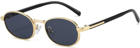 YAMEIZE Retro Runde Sonnenbrille für Herren Damen 90er Oval Vintage Sonnenbrille Klein Runde Metallrahmen Goldtöne Hippie Rave Brille UV400