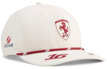 PUMA Ferrari Leclerc Monaco GP 2026 Kappe – Off White – Einheitsgröße | Gebogene Krempe mit verstellbarem hinteren Verschluss, Alle neuesten Team- und Partnerlogos