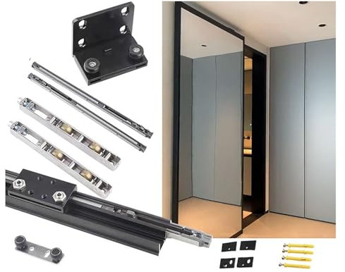 Juego de herrajes para puerta corredera sin rieles, diseño invisible resistente para instalación de dormitorio y armario