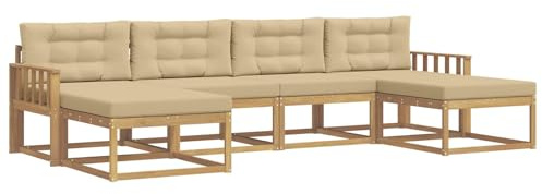 vidaXL Outdoor-Sofagarnitur mit Kissen 6 pcs Weiß und Beige, Moderne Akazien-Gartenmöbel, wetterfester Sofa-Set, stylische Sitzgelegenheit für Terrasse und Pool