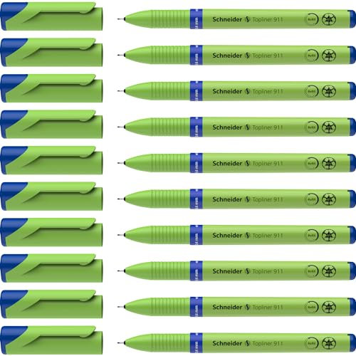 Schneider Fineliner Topliner 911, mit Wechselmine, 0.4 mm, 10-er Packung, blau