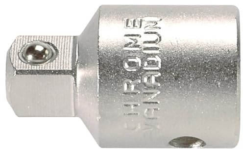 SW-Stahl 07902SB Reduzieradapter - 1/2 auf 3/8 Zoll Verbindungsstück | Adapter aus Chrom-Vanadium-Stahl, matt verchromt, 12,5 mm Antrieb auf 10 mm Abtrieb, Länge 44 mm, Kunststoffhalter