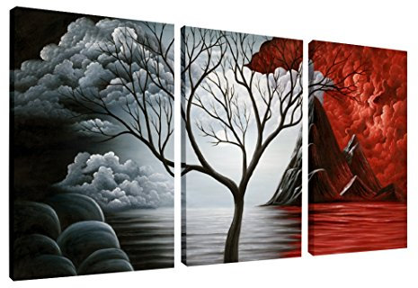 Wieco Art The Cloud Tree 3 Paneele, moderner Giclée-Leinwanddruck, Kunstwerk, abstrakte Meereslandschaft, Gemälde, Reproduktion, Meer, Strand, Bilder, gedruckt auf Leinwand, Wandkunst für