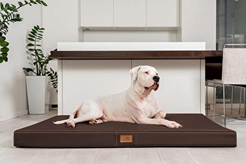 tierlando® Orthopädische Hundematratze Oscar Easy CLEAN aus Kunstleder mit Visco-Schaumfüllung, druckentlastende Hundematte mit Rutschfester Unterseite Größe: 100x80cm | Farbe: 01 Braun