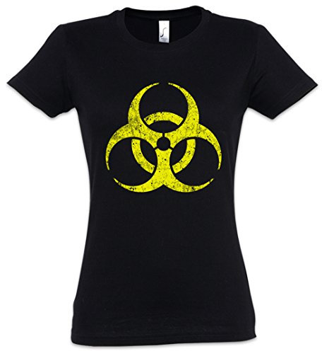 Urban Backwoods Black Biohazard Vintage Symbol Damen T-Shirt Schwarz Größe XL