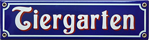 Tier Garten Emaille Schild 8 x 30 cm Tiergarten Emailschild blau.