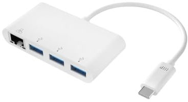 Monoprice USB-C 3-Port USB 3.0 Hub and Gigabit Ethernet Adapter - Plug-n-Play, Supports Up To 5Gbps Data Rate, Compatible with MacOS, Windows, Chrome OS, White - Select Series