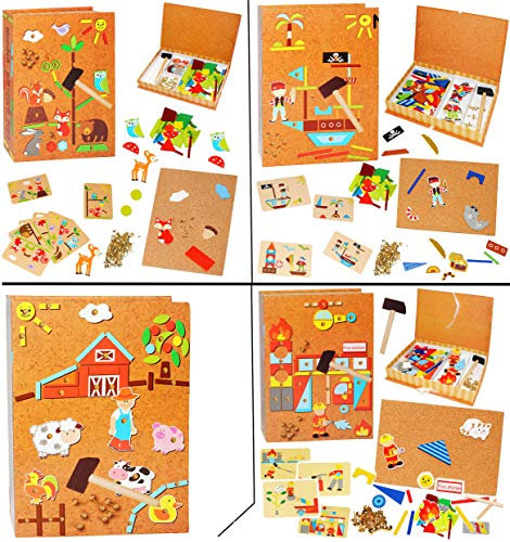 alles-meine.de GmbH großes - Hammerspiel - Waldtiere - Eule & Fuchs - 171 Teile/für Kinder - Klopfspiel Nagelspiel - Hämmerchen mit Korkplatte & Vorlagen - Nagel Hammer HOL..
