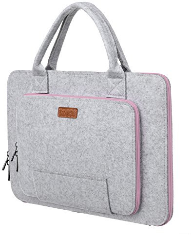 Ropch 17,3 Zoll Laptoptasche, Laptop Hülle Tasche Filz Notebook Schutzhülle mit Griff Kompatibel mit 17 Zoll Dell/HP/Lenovo/Acer/Asus - Grau & Rosa