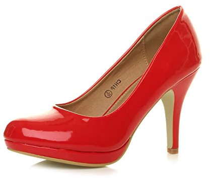 Ajvani Womens Ladies mid high Heel Platform Work Evening Court Shoes Pumps, 3 UK, Red Patent