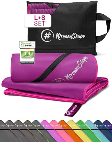 NirvanaShape Mikrofaser Handtuch, Microfaser Handtücher leicht, kompakt als Badetuch, Reisehandtuch, Strandtuch, Sporthandtuch, 2er Set L+S 140 x 70 + 60 x 40 cm