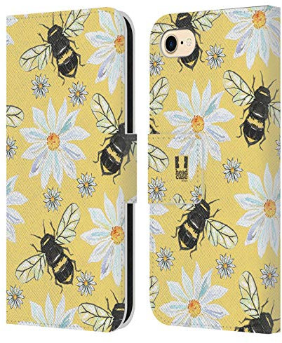 Head Case Designs Bees Watercolour Insects Leather Book Wallet Case Cover Compatible With Apple iPhone 7/8 / SE 2020 & 2022