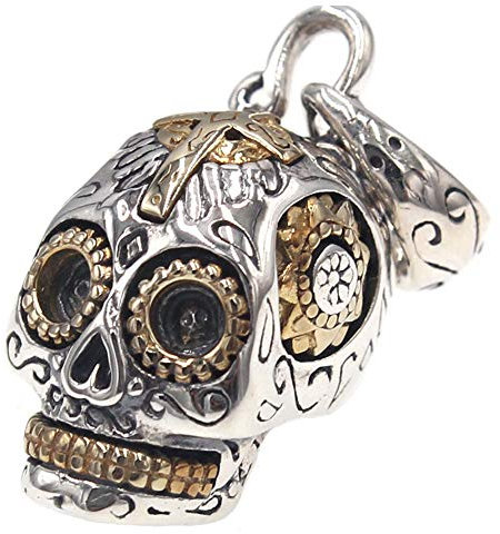 Pendentif tête de mort d'or biker bijoux en argent sterling 925 pour hommes femmes
