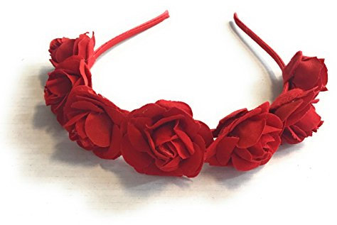 Guirlande de roses sur bandeau pour femmes et filles, couronne d'Halloween en forme de tête de mort en velours, Rouge, 1 count (Pack of 1)