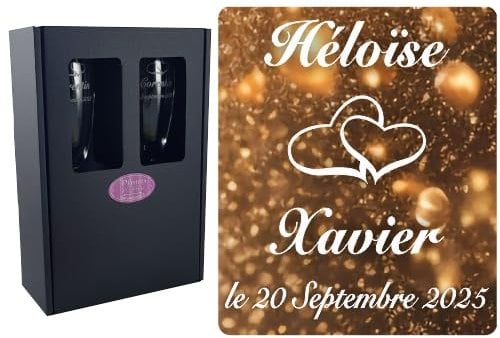 2 Flûtes à Champagne Gravées Modèle Cœurs avec Coffret cartonné - Cadeau de Mariage pour Les Mariés : repas, Invité au vin d'honneur, Anniversaire - Verre capacité 17cl