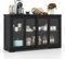 COSTWAY Buffet Cuisine, Armoire Cuisine avec 2 Etagères, 2 Portes Coulissantes en Verre, Meuble Bas pour Salon, 107 x 33 x 62 cm, Noir