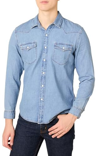 Amazon Essentials Men's Slim-Fit Long-Sleeve Denim Shirt with Snap Buttons, Light Blue, M