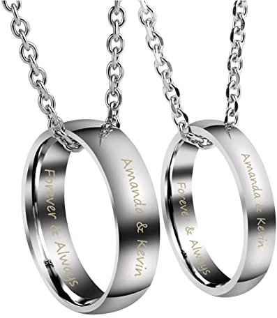 Jovivi Gratis Gravur - Personalized Edelstahl Partnerketten Ring Anhänger Kette Valentinstag Pärchen Geschenk