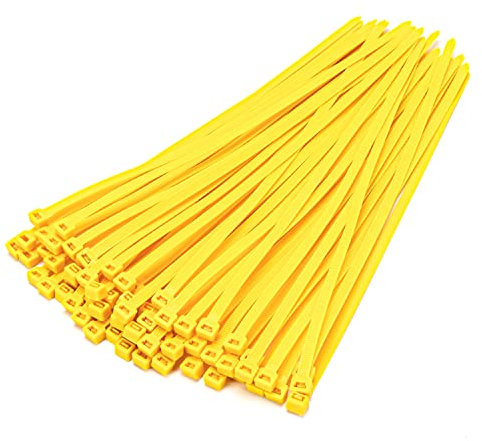 XINGO 100 Stück Kabelbinder strapazierfähig, Premium-Nylon-Kunststoff-Drahtbinder mit 50kg Zugfestigkeit, selbstsichernde Nylon-Kabelbinder für drinnen und draußen (300mm x 7.6mm, Gelb)