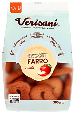 Verisani | Biscotti Farro e Mela | Ricetta Artigianale Toscana | Con Olio Extravergine d’Oliva | Senza Palma e Conservanti | Confezione 300 g