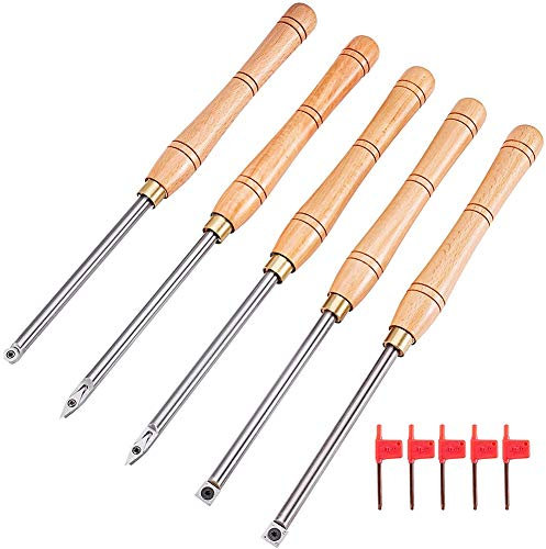 YAOBAO Holzdrehwerkzeug Finisher, 5-TLG. Hartmetall-Drehmaschinensatz Mit Rund- / Vierkant- / Diamant- Und Schrauben- Und Sternschlüssel Für Holzbastler DIY Carpenter Drechseln