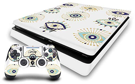 Head Case Designs Offizielle Zugelassen Cat Coquillette Blau Gold Kunst Mix Matte Vinyl Haut Gaming Aufkleber Abziehbild kompatibel mit Sony Playstation 4 PS4 Slim Console and DualShock 4 Controller