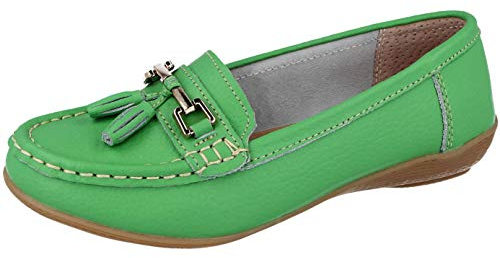 Jo & Joe, mocassini da donna in pelle, mocassini con suola piatta, Verde (Mela), 38 EU