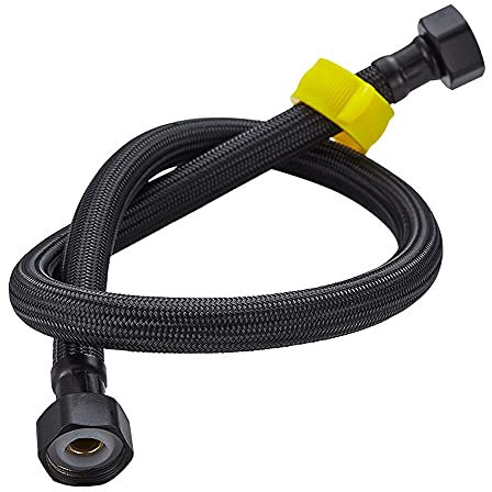 Par de 1/2 x 1/2 BSP (20-150cm) Cuenca de Cocina Monobloc Mezclador Tubo de capuchón Tubo de Manguera Negro 304 Acero Inoxidable Metal Trenzado Espesado Agua de Agua fría y Caliente Manguera