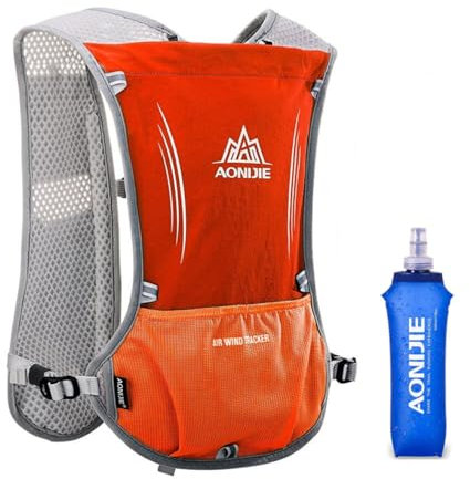 5L Sac à Dos d'hydratation vélo en Plein air Course à Pied Cyclisme randonnée Escalade Ski Chasse Sac(Orange - avec 1 Bouteilles d'eau Souple (500ML))